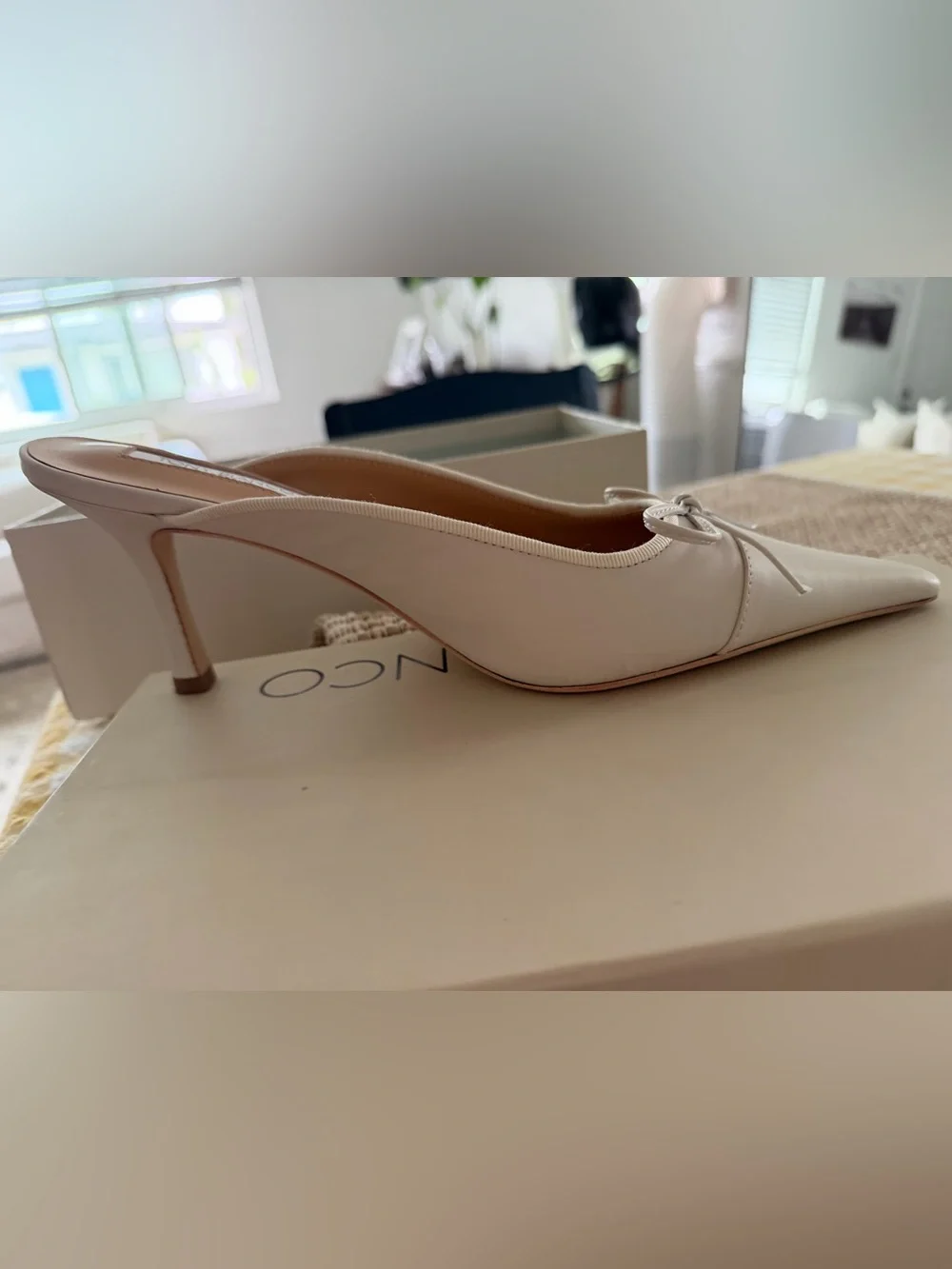 Tony Bianco Cream Pointed-Toe Bow Slip-On Heels - Picture 5 of 10